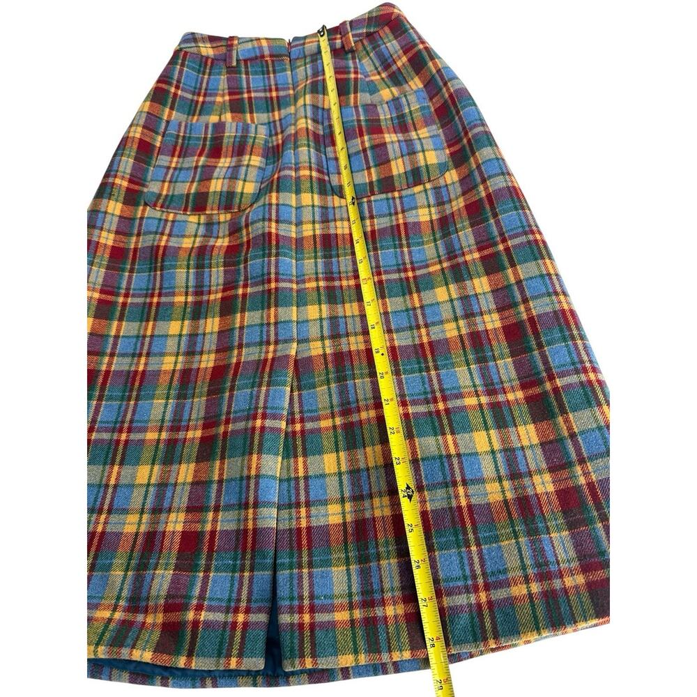 Serious Zizifei Womens Blue Yellow Red Tartan Wool Plaid A-Line Skirt Pockets - Picture 6 of 8